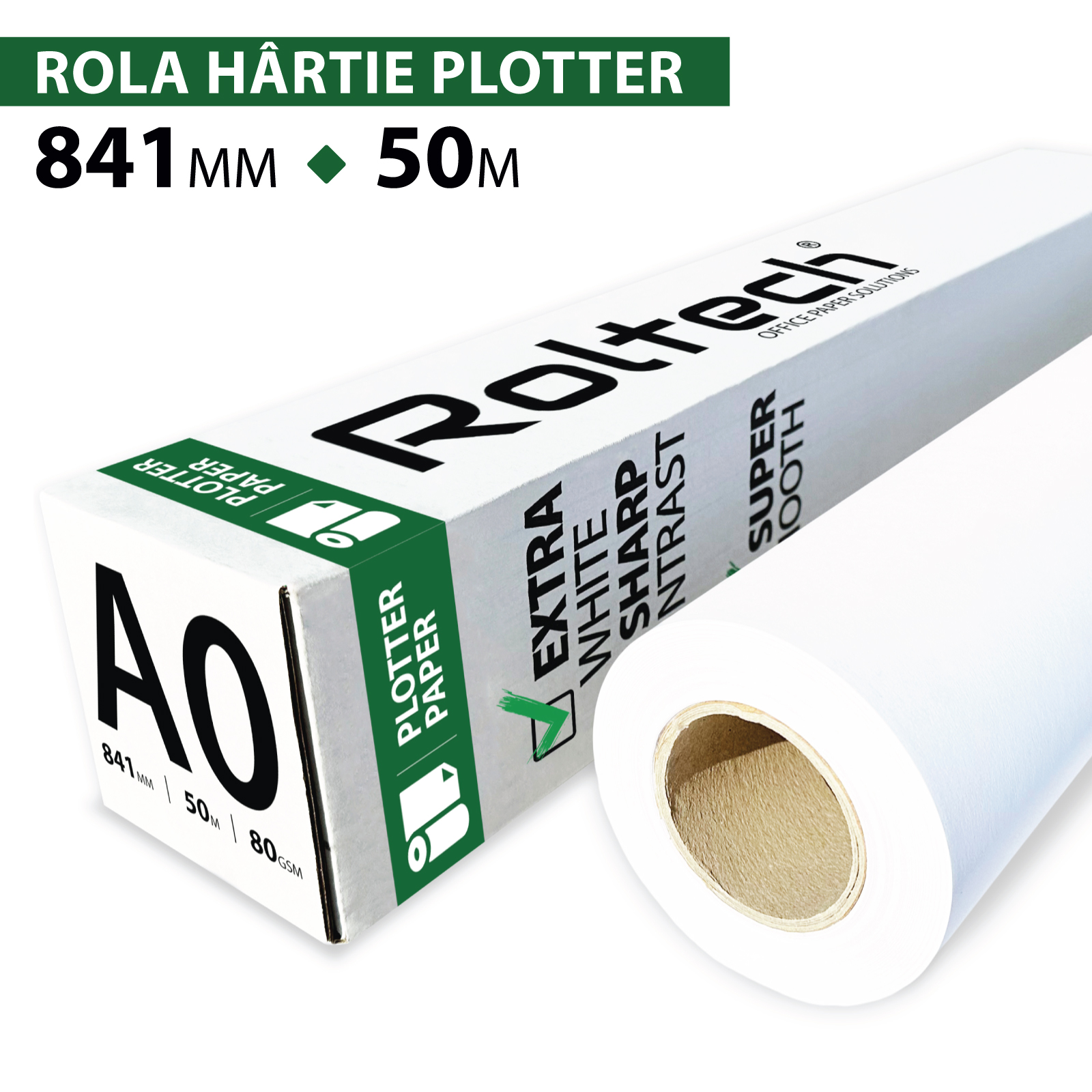 Rola Hartie Plotter A0 ROLTECH | 841mm x 50m | 80 gr/m²