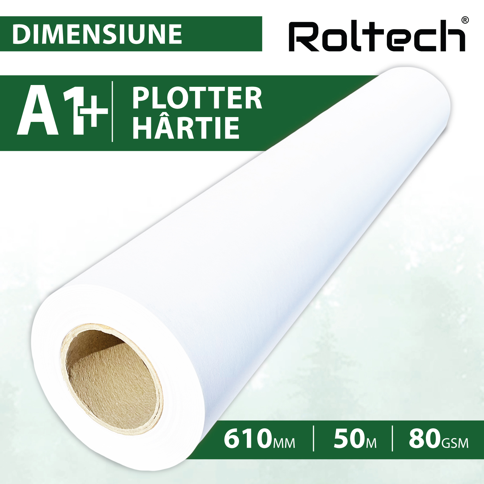 Rola Hartie Plotter A1+ ROLTECH | 610mm x 50m | 80 gr/m² – imagine 2