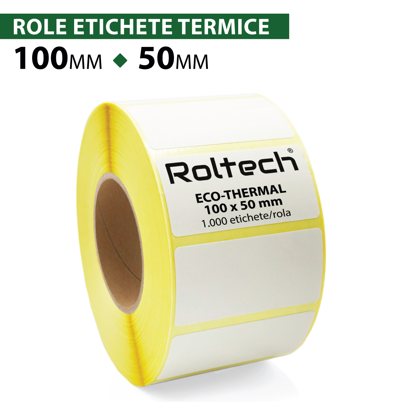 Rola etichete termice ROLTECH | 100x50mm | 1000 et./rola | tub 40mm | 10 role/pachet