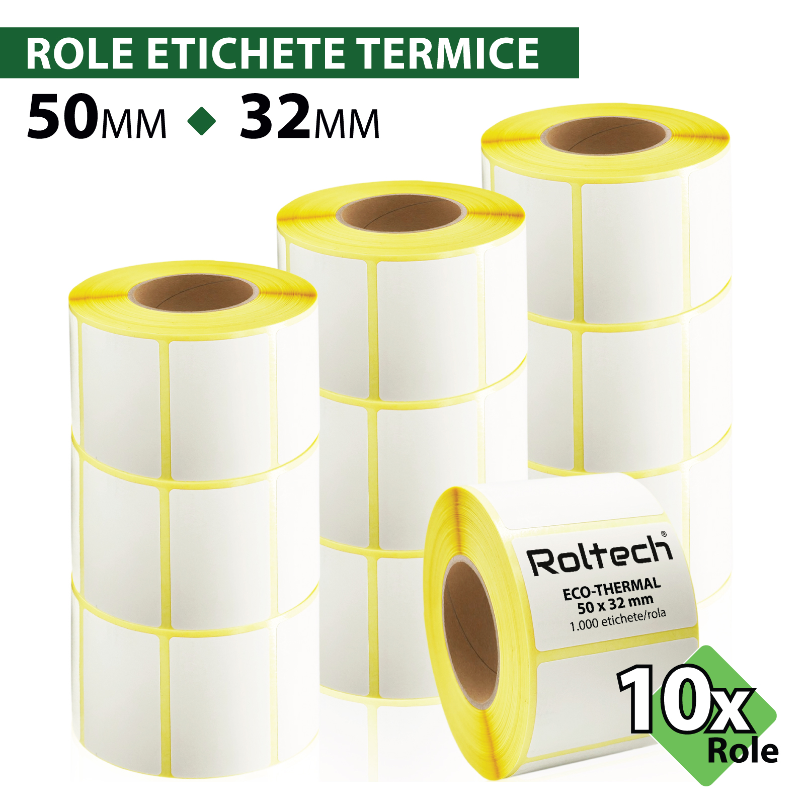 Rola etichete termice ROLTECH | 50x32mm | 1000 et./rola | tub 40mm